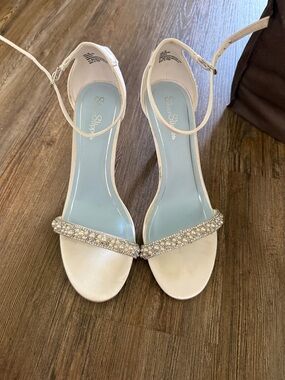 Serra White Beaded Ankle-Strap Heels